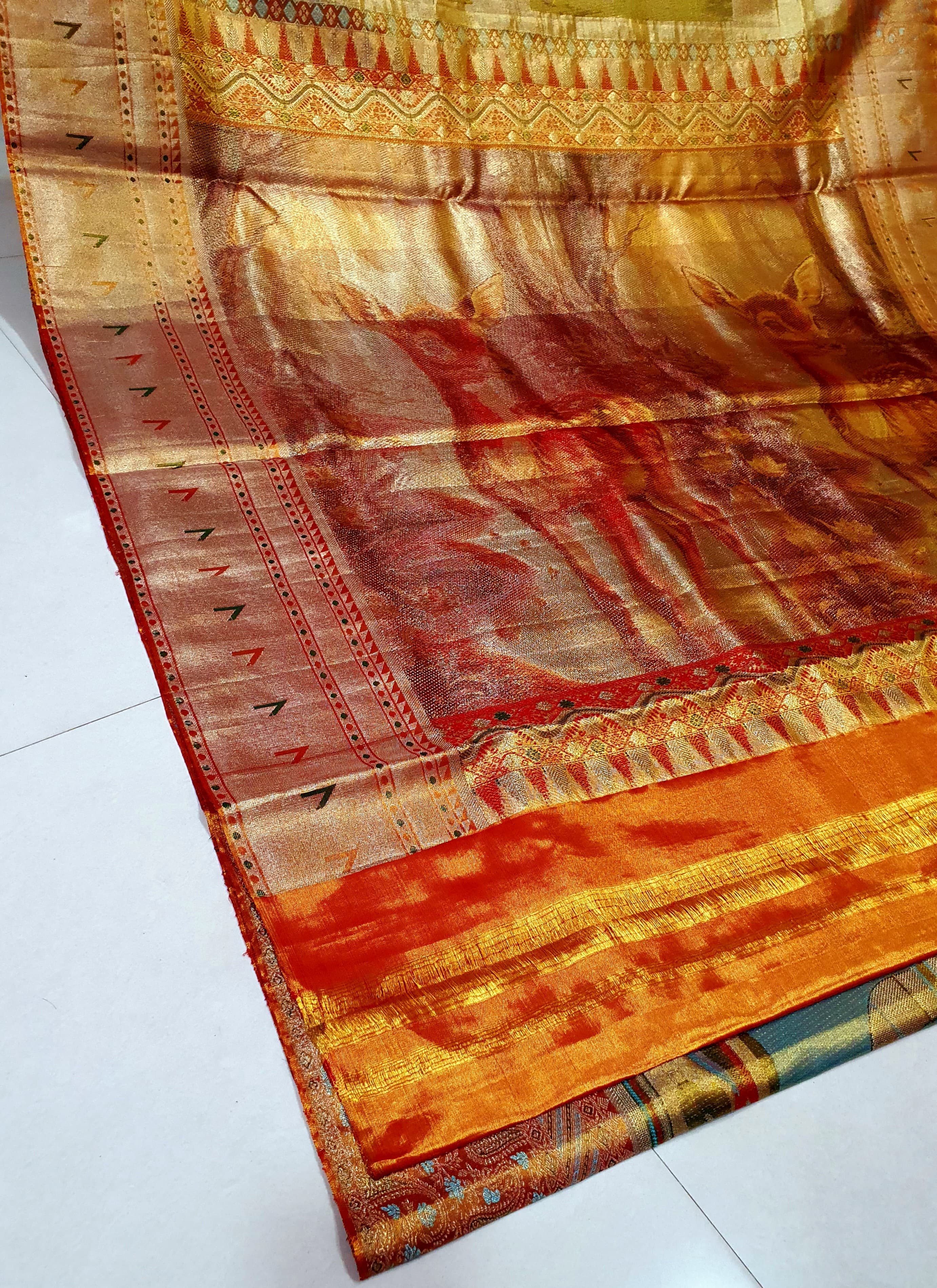Pure Kanchipuram Brocade Tissue Meenakari Bridal Silk Saree